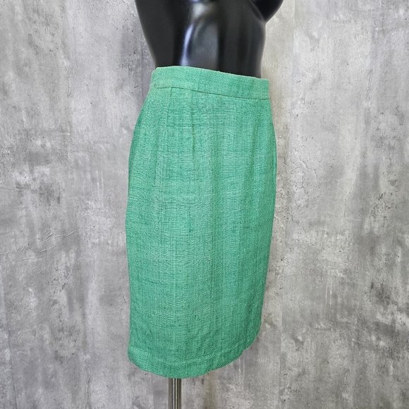 Vintage 80s Yves Saint Laurent Green Skirt Power Suit Career Casual Gold Buttons - Picture 8 of 16